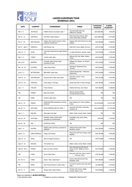 Ladies European Tour Schedule 2011