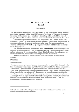 The Relational Model: a Tutorial
