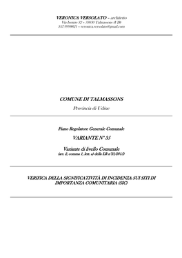 COMUNE DI TALMASSONS Provincia Di Udine VARIANTE N° 35