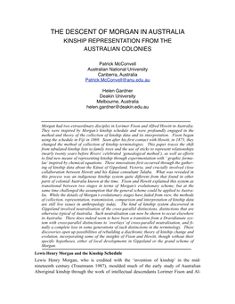 The Descent of Morgan in Australia Kinship Representation from the Australian Colonies