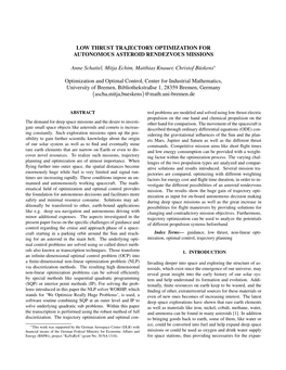 Low Thrust Trajectory Optimization for Autonomous Asteroid Rendezvous Missions