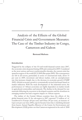 Analysis of the Effects of the Global Financial Crisis and Government Measures: the Case of the Timber Industry in Congo, Cameroon and Gabon