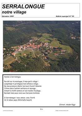 SERRALONGUE Notre Village Décembre 2009 Bulletin Municipal N° 53