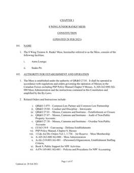 Chapter 1 8 Wing Junior Ranks' Mess Constitution