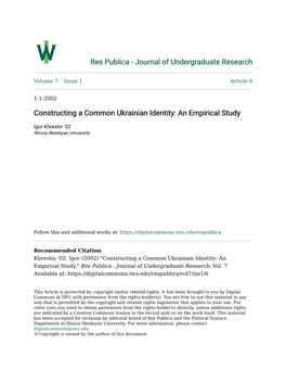 Constructing a Common Ukrainian Identity: an Empirical Study