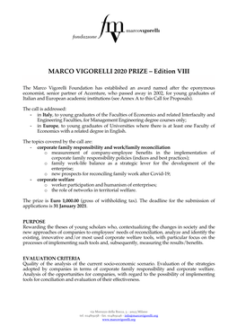 MARCO VIGORELLI 2020 PRIZE – Edition VIII