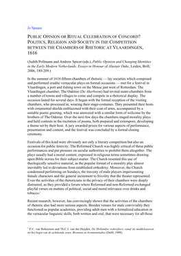 Public Opinion Or Ritual Celebration of Concord? Politics, Religion and Society in the Competition Between the Chambers of Rhetoric at Vlaardingen, 1616