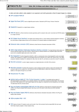 VGA, DVI, S-Video and Other Video Connectors Pinouts Diagrams @ Pinouts.Ru