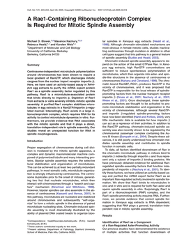 A Rae1-Containing Ribonucleoprotein Complex Is Required for Mitotic Spindle Assembly