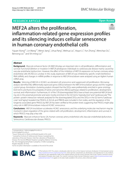 MEF2A Alters the Proliferation, Inflammation-Related Gene