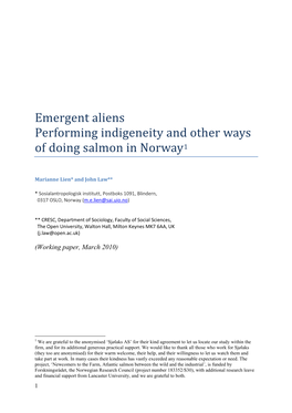 Emergent Aliens Performing Indigeneity and Other Ways of Doing Salmon in Norway1