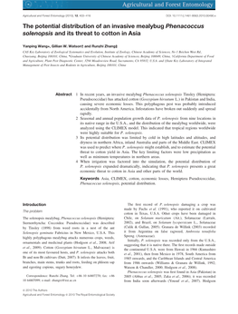 The Potential Distribution of an Invasive Mealybug Phenacoccus Solenopsis and Its Threat to Cotton in Asia