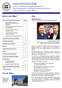 CIAO NEWSLETTER What's in This Edition? from the Editors News