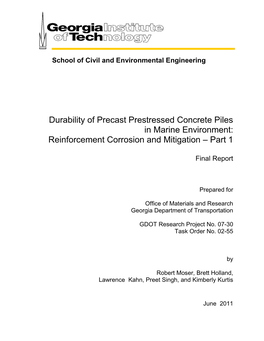 Durability of Precast Prestressed Concrete Piles in Marine Environment: Reinforcement Corrosion and Mitigation – Part 1