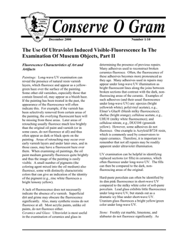 Conserve O Gram Volume 1 Issue 10: the Use of Ultraviolet Induced Visible-Fluorescence in the Examination of Museum Objects