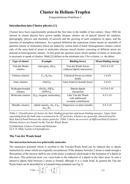 Cluster in Helium-Tropfen Fortgeschrittenen-Praktikum 3