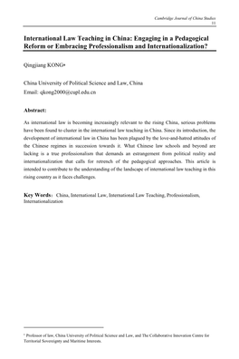 International Law Teaching in China: Engaging in a Pedagogical Reform Or Embracing Professionalism and Internationalization?