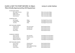 CLASS 3, NOT to START BEFORE 12.30Pm Jump in Order Below 70Cm Kindly Sponsored by JCH Equestrian