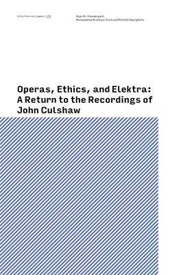 Operas, Ethics, and Elektra: a Return to the Recordings of John Culshaw