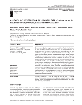 A REVIEW of INTRODUCTION of COMMON CARP Cyprinus Carpio in PAKISTAN: ORIGIN, PURPOSE, IMPACT and MANAGEMENT