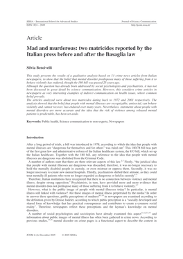 Two Matricides Reported by the Italian Press Before and After the Basaglia Law