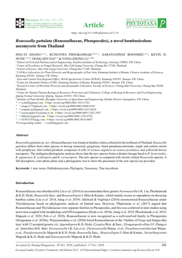 Roussoella Guttulata (Roussoellaceae, Pleosporales), a Novel Bambusicolous Ascomycete from Thailand