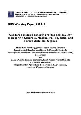 Gendered District Poverty Profiles and Poverty Monitoring Kabarole, Masaka, Pallisa, Rakai and Tororo Districts, Uganda