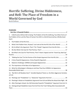 Horrific Suffering, Divine Hiddenness, and Hell: the Place of Freedom in a World Governed by God Keith Derose