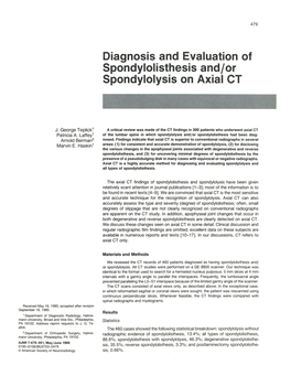 Diagnosis and Evaluation of Spondylolisthesis And/Or Spondylolysis on Axial CT