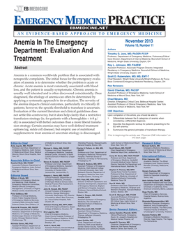 Anemia in the Emergency Department: Evaluation And