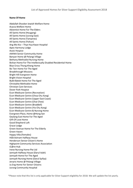 List of Approved Homes for Silver Support Eligibility Assessment 2018