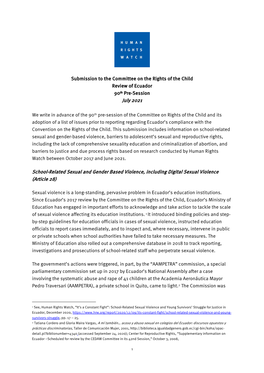 Submission to the Committee on the Rights of the Child Review of Ecuador 90Th Pre-Session July 2021