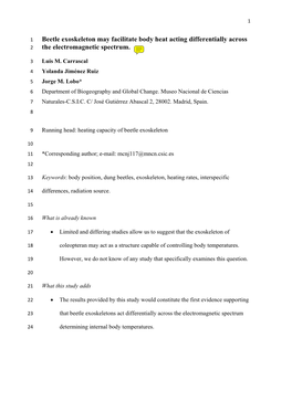 Beetle Exoskeleton May Facilitate Body Heat Acting Differentially Across 2 the Electromagnetic Spectrum