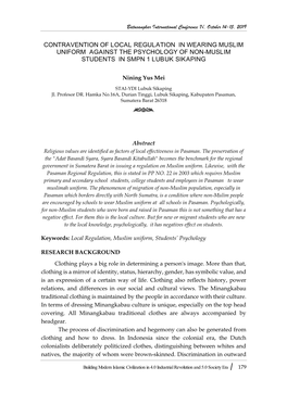 Contravention of Local Regulation in Wearing Muslim Uniform Against the Psychology of Non-Muslim Students in Smpn 1 Lubuk Sikaping