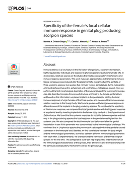 S Local Cellular Immune Response in Genital Plug Producing Scorpion Species