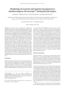 Monitoring of Recurrent and Superior Laryngeal Nerve Function Using an Airwayscope™ During Thyroid Surgery