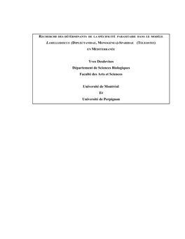 Yves Desdevises Département De Sciences Biologiques Faculté Des Arts Et Sciences Université De Montréal Et Université De Pe