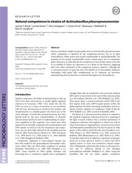 Natural Competence in Strains of Actinobacillus Pleuropneumoniae Janine T