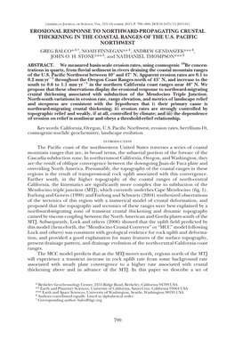 Erosional Response to Northward-Propagating Crustal Thickening in the Coastal Ranges of the U.S