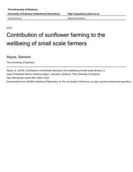 Contribution of Sunflower Farming to the Wellbeing of Small Scale Farmers