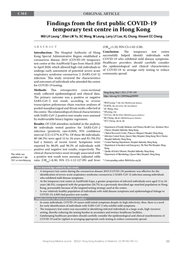 Findings from the First Public COVID-19 Temporary Test Centre in Hong Kong Will LH Leung *, Ellen LM Yu, SC Wong, M Leung, Larry LY Lee, KL Chung, Vincent CC Cheng