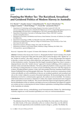 Framing the Mother Tac: the Racialised, Sexualised and Gendered Politics of Modern Slavery in Australia