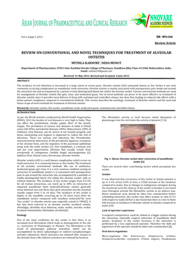 REVIEW on CONVENTIONAL and NOVEL TECHNIQUES for TREATMENT of ALVEOLAR OSTEITIS MITHILA KARNURE*, NEHA MUNOT Department of Pharmaceutics, STES’S Smt