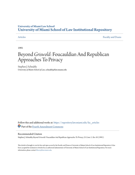 Griswold&lt;/Em&gt;: Foucauldian and Republican Approaches to Privacy