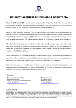 Ubisoft® Acquiert Le Jeu Mobile Growtopia