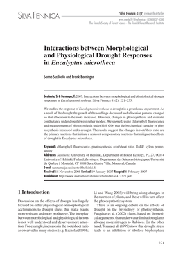 Interactions Between Morphological and Physiological Drought Responses in Eucalyptus Microtheca