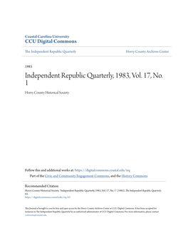 Independent Republic Quarterly, 1983, Vol. 17, No. 1 Horry County Historical Society