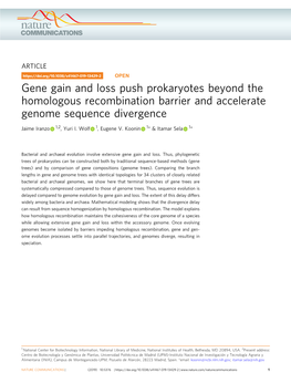 Gene Gain and Loss Push Prokaryotes Beyond the Homologous Recombination Barrier and Accelerate Genome Sequence Divergence