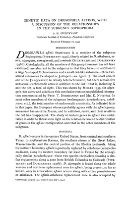 Genetic Data on Drosophila Affinis, with a Discussion of the Relationships in the Subgenus Sophophora A