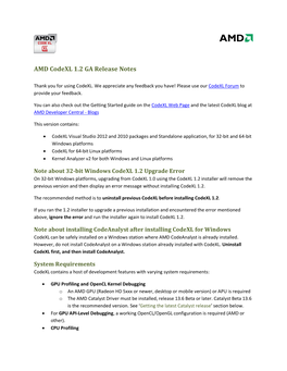 AMD Codexl 1.2 GA Release Notes